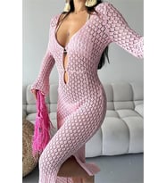 Neşeli butik kadın pembe maxi boy triko pareo NBMYLK28