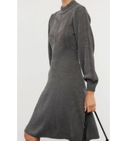 Moda Stil Regular Dik Yaka Mini Boy Triko Dantelli Elbise (Gri)