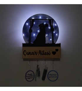 Lucenda Led Işıklı Pleksi Dolunay Kişiselleştirilebilir Biblo Mariage Sarılan Gelin Damat Anahtar Askılı (Mavi)