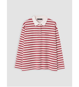 LCW Modest Kırmızı Polo Yaka Çizgili Kadın Sweatshirt Tunik