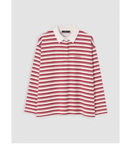 LCW Modest Kırmızı Polo Yaka Çizgili Kadın Sweatshirt Tunik