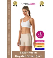 #Korse Toparlayıcı Vücut Şekillendirici Kaymaz Dikişsiz İz Göstermez Lazer Kesim Boxer Şort - 3 Adet (Ten)