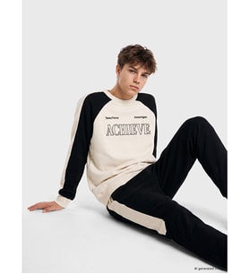 LCW Kids Bej Bisiklet Yaka Baskılı Erkek Çocuk Sweatshirt