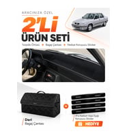 e-biz RENAULT 9 BROADWAY (1985-2000) Uyumlu Torpido Örtüsü + Deri Bagaj Çantası Seti - Siyah - RE003