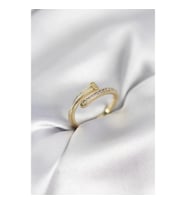 Mey İthalat® Zirkon Taşlı Gold Renk Yassı Çivi Model Kadın Yüzük