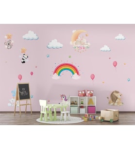 Pembe Zemin Unicorn Kız Çocuk Odası Duvar Kağıdı