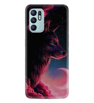 Oppo Reno 6 Kılıf Resimli Desenli Baskılı Silikon Wolf and Moon 1380