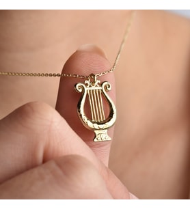 14 Ayar Altın Kaplama Lir Müzik Aleti Tasarım Gümüş Kolye - CN00442 (Gold)
