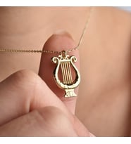 14 Ayar Altın Kaplama Lir Müzik Aleti Tasarım Gümüş Kolye - CN00442 (Gold)