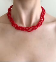LeylanTakı Kadın Nar Çiçeği (açık kırmızı ) Üç Katlı Sarma İnci Kolye