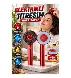 Mikro Akımlı Elektrikli Saç Derisi Masaj Fırçası – Kırmızı Işık, 6 ml Yağ Haznesi, IPX7