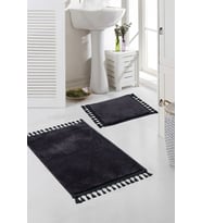 Vl Yıkanabilir Premium Ponpon Saçaklı Kaymaz Taban Post Peluş Banyo Paspası 2'li Takım (Siyah)