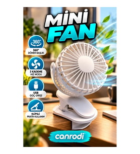 360 Derece Döner Başlıklı 3 Kademeli Klipsli USB Mini Fan