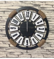 Kişiye Özel Halatlı Dekoratif Ahşap Duvar Saati 40 cm