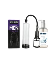 Men Penis Vakum Pompası ve 250 ML Chase Su Bazlı Kayganlaştırıcı Masaj Jeli Seti (Şeffaf)