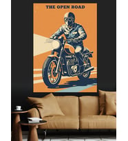 Retro Motosiklet Sürücüsü Posteri Dekoratif Kanvas - Mdf Ahşap Tablo