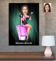 Kişiye Özel Karikatür Baskılı Ahşap Tablo Güzellik Uzmanı Kadın-3 30x40