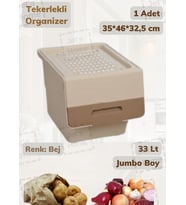 Tekerlekli Erzak Kutusu BPA Free Sebzelik Soğanlık Hava Alır Oyuncaklık Krem 33 Lt