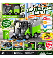 Pilli Sesli Çöp Temizleme Aracı 1/16 Ölçek Işıklı Detaylı Gerçekçi Sokak Süpürme Aracı Oyuncağı