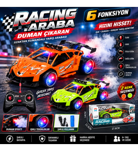 Şarjlı Racing Araba 6 Fonksiyonlu Duman Çıkaran Işıklı Uzaktan Kumandalı Yarış Arabası 1 Adet