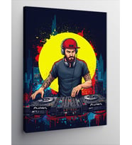Kanvas Tablo Dj Ve Gece Şehri Manzarası