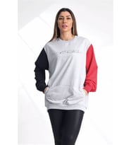Kadın Gri Kolları Garnili Kanguru Cepli Sweatshirt
