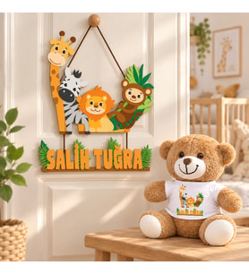 Kişiye Özel Bebek Kapı Süsü (Peluş Ayıcık Hediyeli) – Baby Shower / Hastane Odası