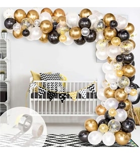 Siyah Beyaz Gold Konfetili Balon Zincir Seti-
