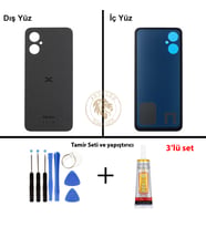 Omix Vida Seti + Yapıştırıcı Omix X3 Siyah Yapıştırıcı B-7000 Yapıştırıcı Vida Seti Arka Kapak Arka Cam Batarya Kapağı Lazer Kesim Kapak Pil Kapağı Back Cover