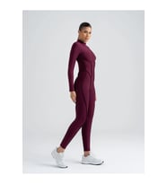 Mürdüm Rengi Sculpt Line Uzun Kollu Spor Tayt Tulum
