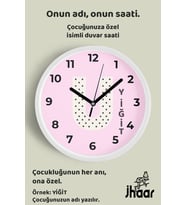 İsme Özel U Harfli Pembe Çocuk Odası Duvar Saati Orta Boy 30 cm Beyaz Camlı Sessiz