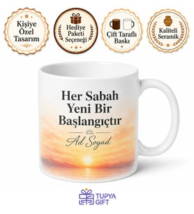 Kişiye Özel Pozitif Başlangıç Temalı Baskılı Kupa Bardak Hediye