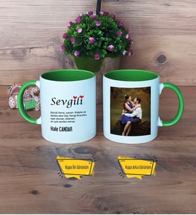 Sevgiliye Hediye Kupa Bardak Yeşil Fotoğraflı Sevgililer Günü Hediyesi