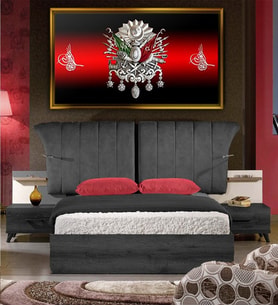 Tablore Osmanlı Arması Ve Tuğra Motifli Tablo Çerçeveli Kanvas Tablo Modern Salon Dekoru