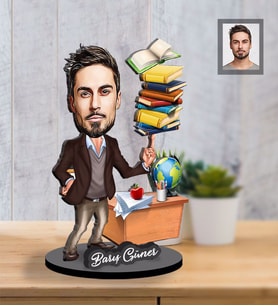 Kişiye Özel Öğretmen Karikatürlü İki Katmanlı Ahşap Biblo Bay-2-Eco
