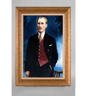 Altın Varaklı Çerçeveli Paspartulu Atatürk Tablo a190 (Gold)