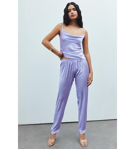 Brûleur Lila Degaje Yaka Askılı Uzun Saten Pijama Takımı