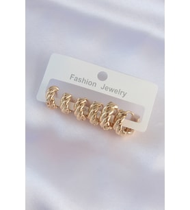 Pirinç Gold Renk Minimal Tırtıklı Küpe Seti (Karışık)