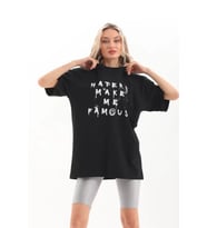 Unisex Baskılı Oversize T-Shirt - Siyah