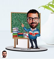 BK Gift Kişiye Özel Erkek Fizik Öğretmeni Karikatürlü Ahşap Biblo Model-1 (Beyaz)