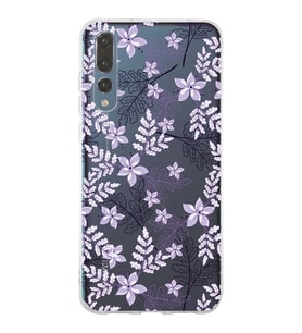 Huawei P20 Pro Uyumlu Kapak Floral Lila Tasarımlı Şeffaf Silikon Kılıf