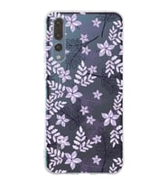 Huawei P20 Pro Uyumlu Kapak Floral Lila Tasarımlı Şeffaf Silikon Kılıf
