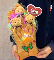 Renkli Led Işıklı Seni Seviyorum Kahve Ayıcıklı Büyük Boy Peluş Ayıcık Buketi (Model 5)