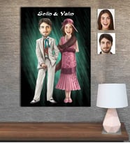 Kişiye Özel Karikatür Baskılı Ahşap Tablo Sevgili-4 30x40