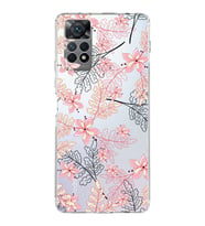 Xiaomi Redmi Note 11 Uyumlu Kapak Floral Kırmızı Tasarımlı  Şeffaf Kılıf