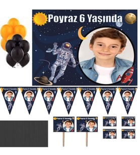 Hayaller Dükkanı Uzay Temalı Astronot Doğum Günü Süsleri Kişiye Özel Parti ve Magnet Seti HDTS150