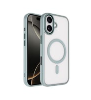 Coverzone iPhone 17 ile uyumlu K?l?f Wireless ?arj �zellikli Metal buton Z-Krom MagSafe ile uyumlu ?effaf Transparan Double Color Silikon Kapak Gri