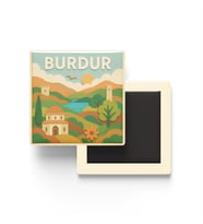 Burdur - Memleket Temalı - Paper Cut Art - Baskılı Buzdolap Magneti Kare - 9x9 cm