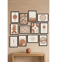 12 Parça Retro Geometrik Formlar 2 Renk Seçenekli Dekoratif Çerçeve Görünümlü Tablo Seti
