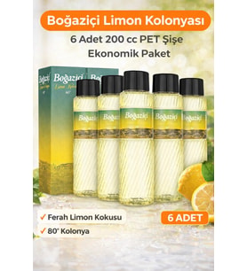 Boğaziçi Limon Kolonyası 200 cc PET Şişe 6 Adet 80° Ferahlatıcı Limon Kokulu Kolonya Ekonomik Paket